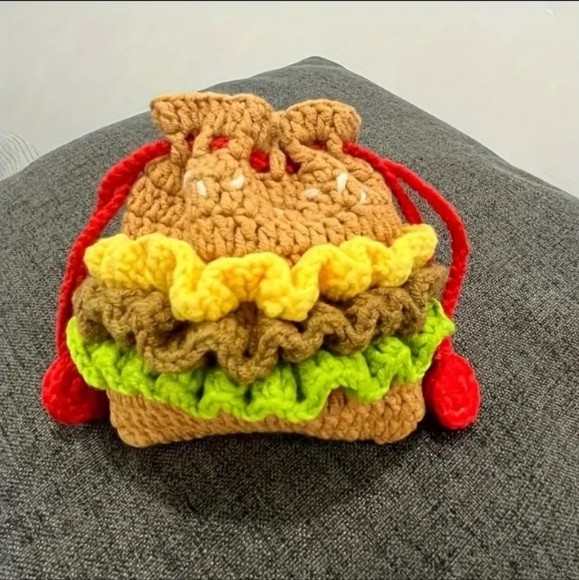 Handbags - Crochet Hamburger NEW Drawstring Bag Purse Wristlet